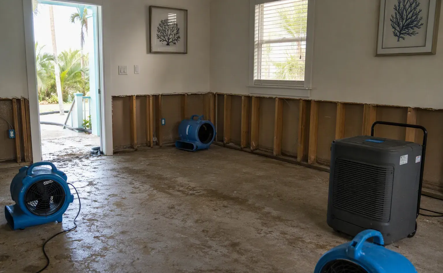 Flood cleanup and water-damaged carpet removal in a Daytona Beach home